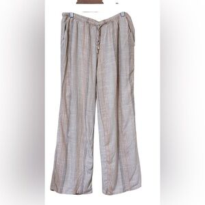 H&M Divided Women Linen Viscose Blend Wide Leg Pants M Cream Stripe